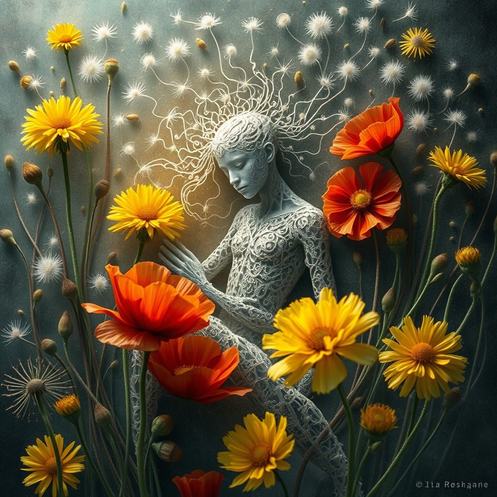 Ethereal Silver Prince Resting in Surreal Bio-Art