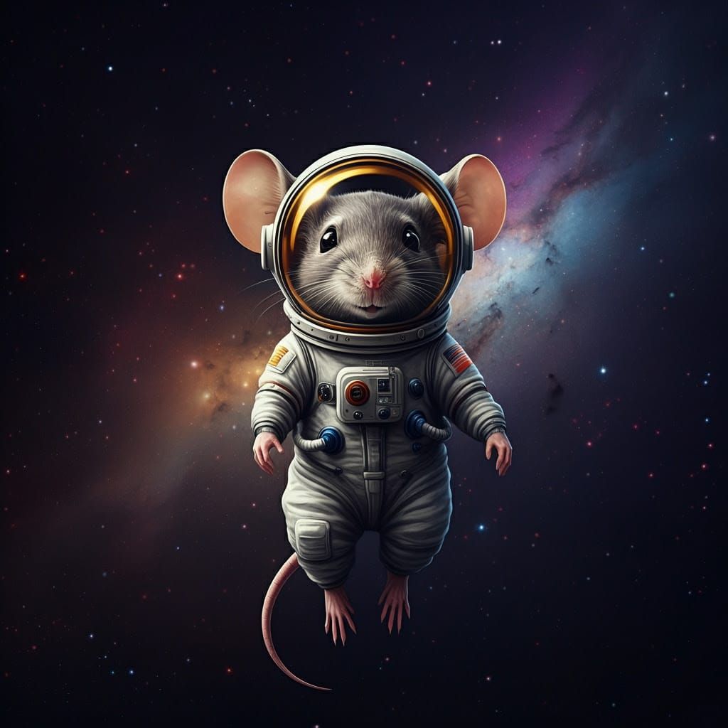 Mouse in Cosmic Space Suit Reflects Stars and Galaxies