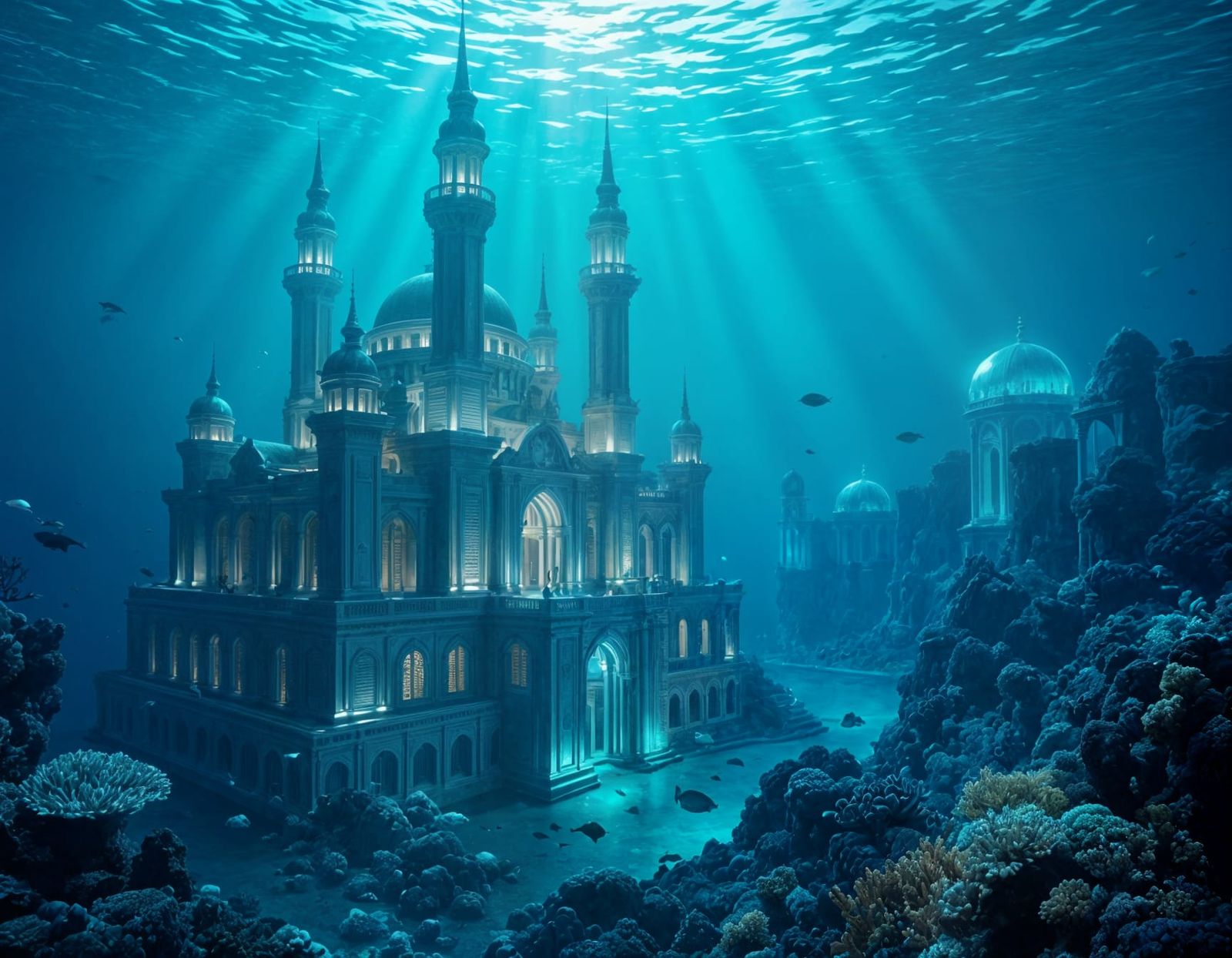 Underwater Royal Palace and Metropolis in Realistic Style