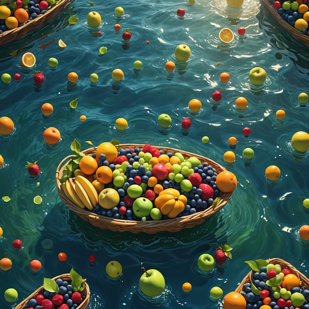 Floating Fruit Basket in Ocean: Digital Matte Painting