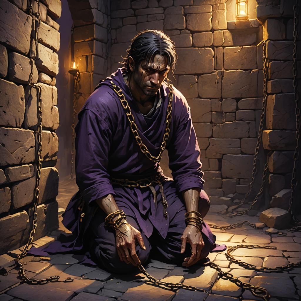 Miserable Prisoner in Forgotten Crypt: Dark Fantasy Art