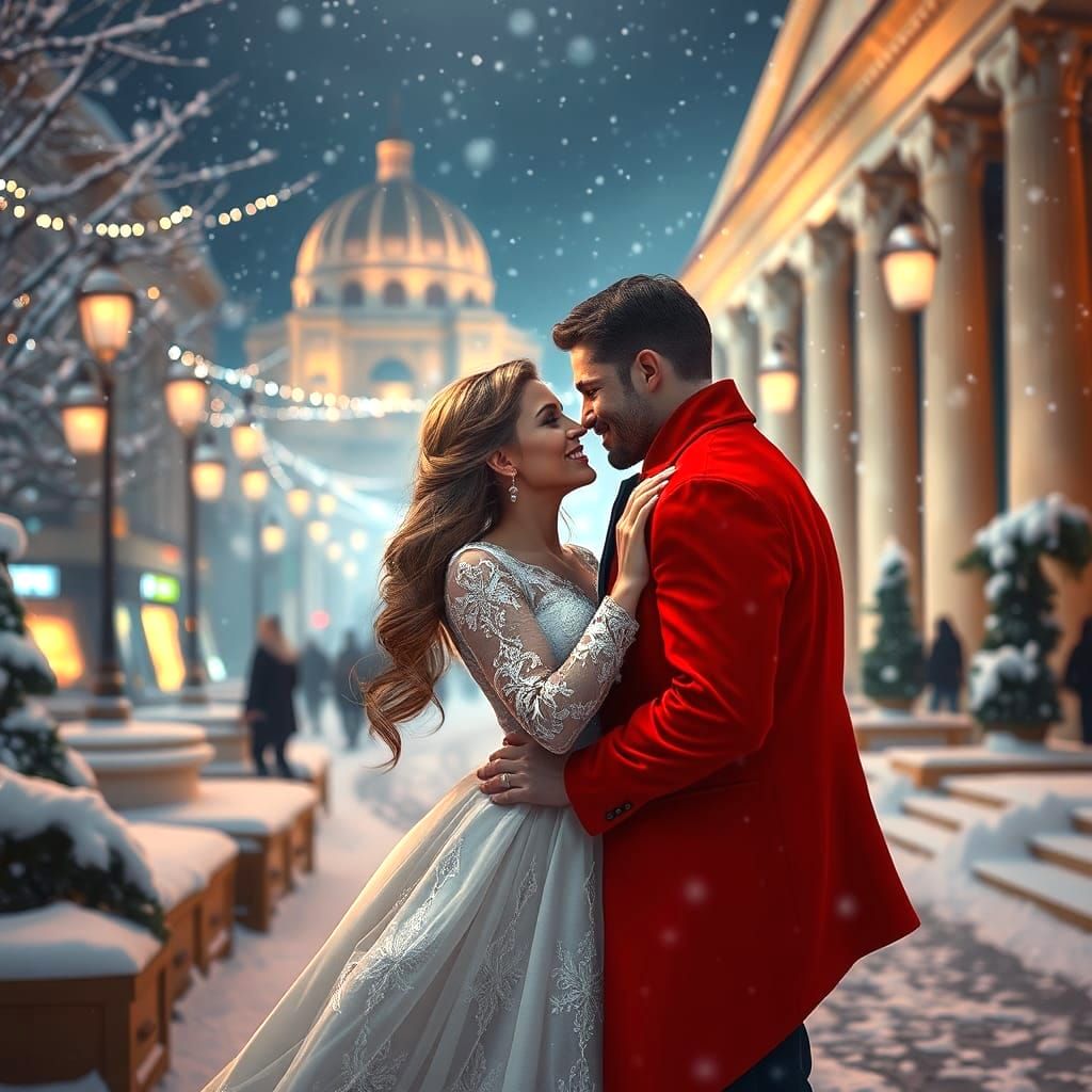 Lovers' Embrace in Greece: Detailed Matte Painting