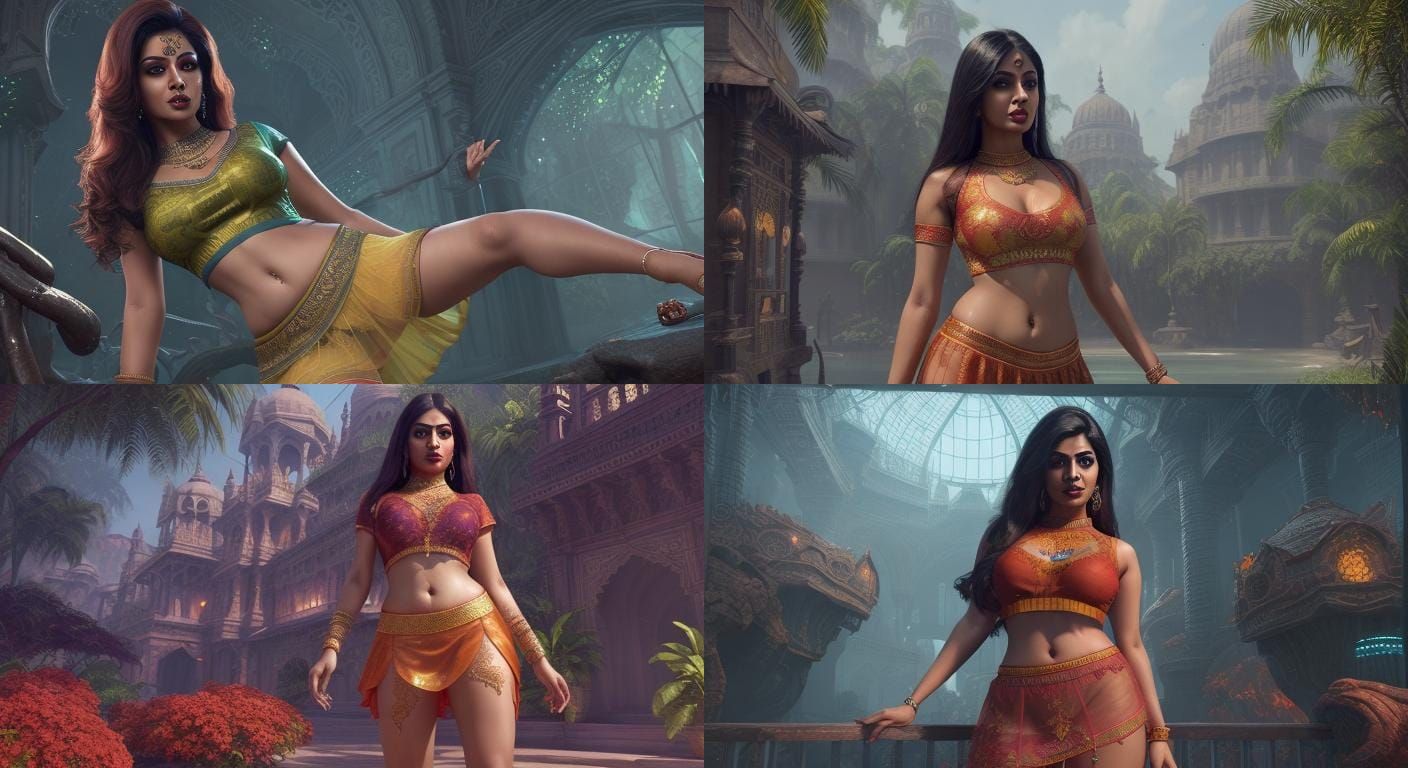 Detailed Matte Painting of a Woman in Skirt