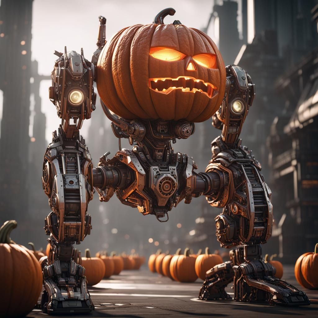 Futuristic Sci-Fi Pumpkin Man in 8K