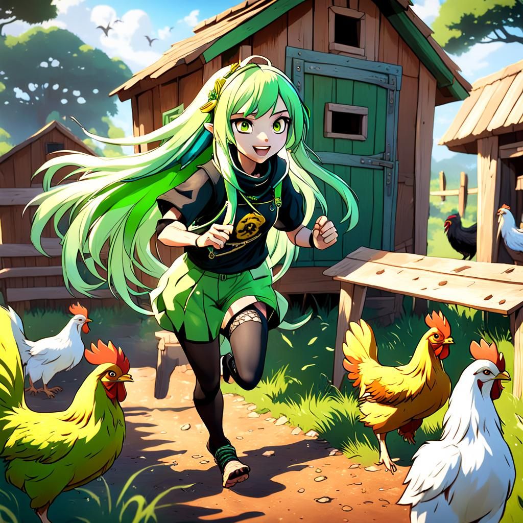 Anime Girl Chasing Weasel, Detailed Matte Painting