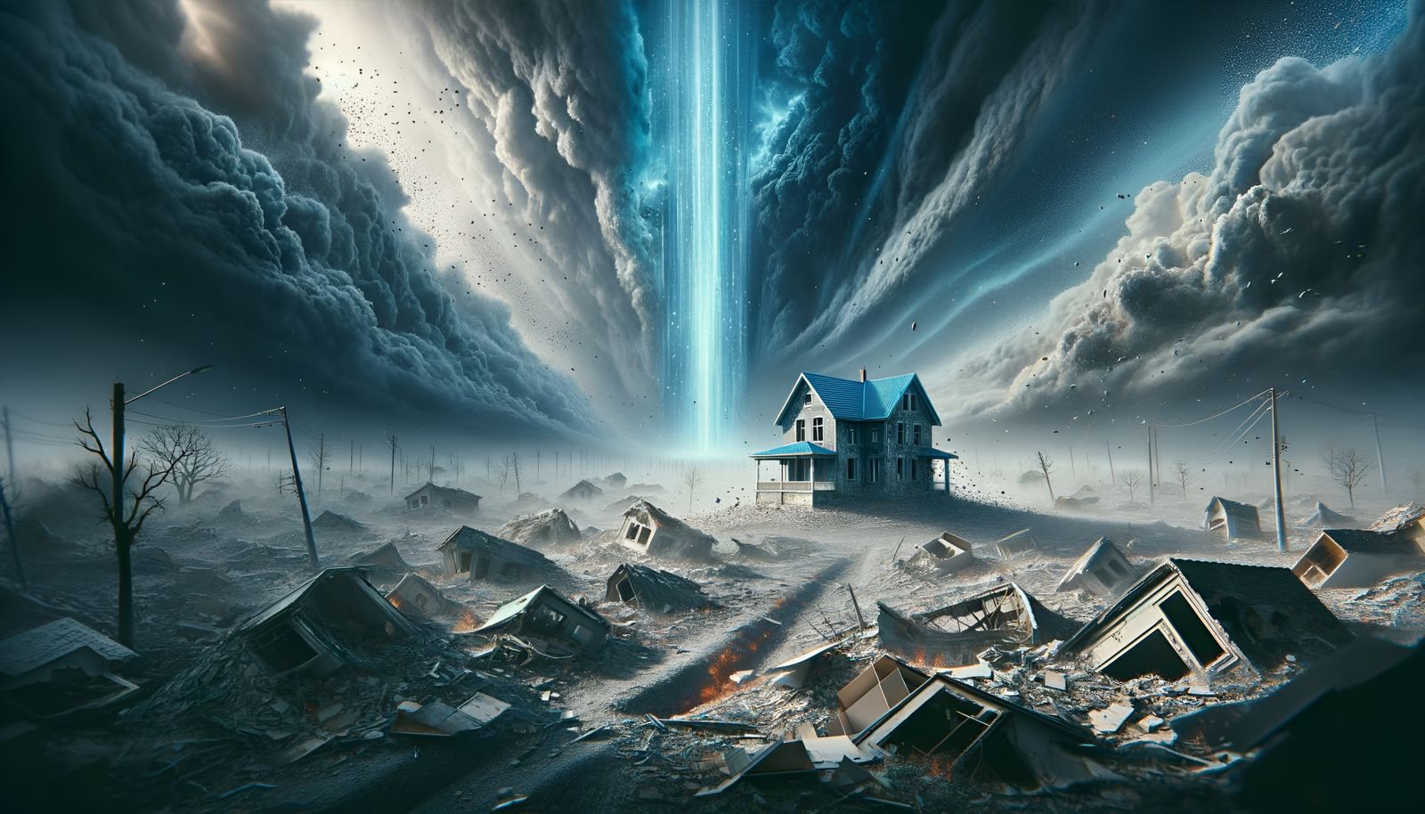 Blue Rooftop House Survives Laser Strike