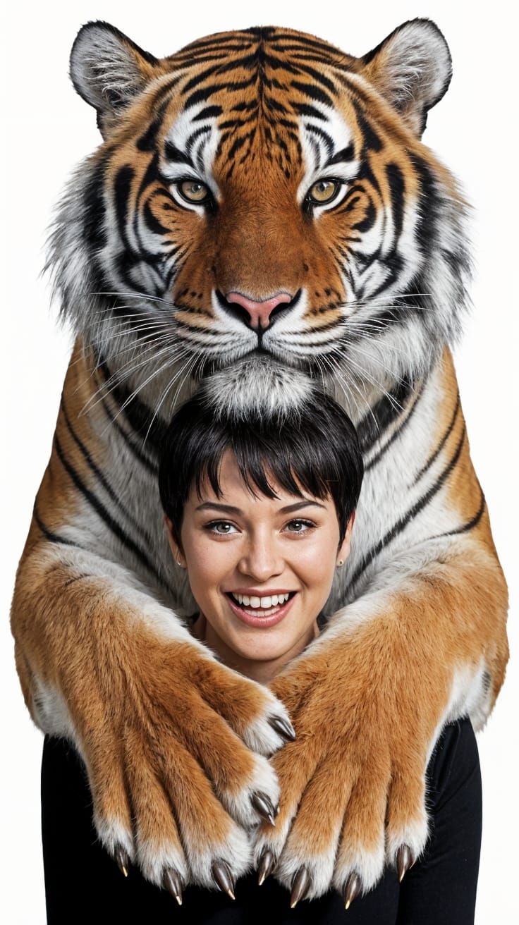 Playful Tiger Hug: A Surreal Moment