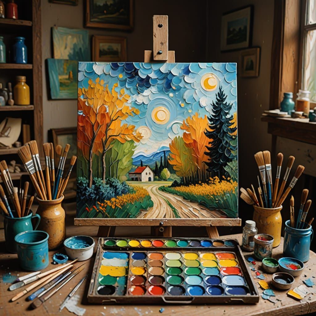 Painter's Hands Hold Vibrant Palette in Dutch Master Style