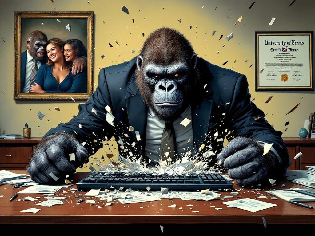 Gorilla Office Rage: A Syd Mead Inspired Scene