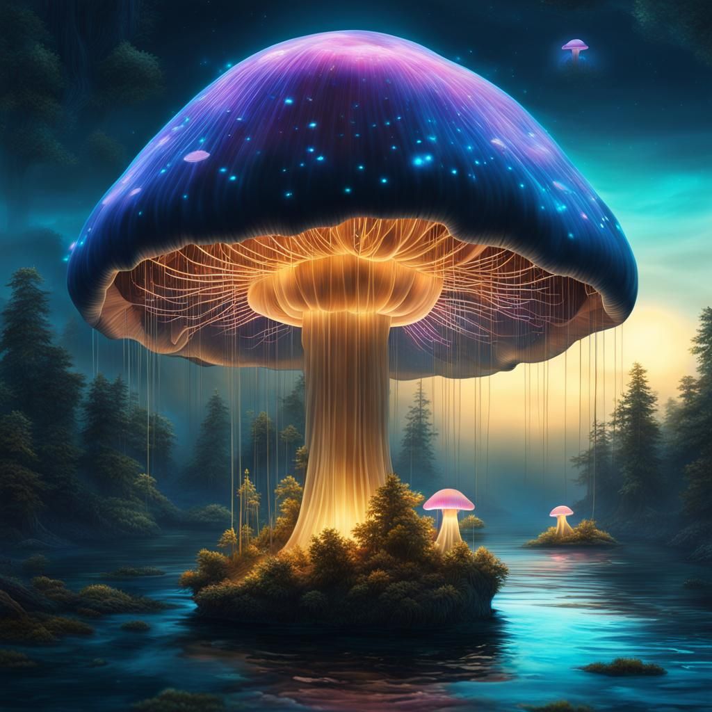 Bioluminescent Mushroom City in Jellyfish: A Cosmic Metropol...