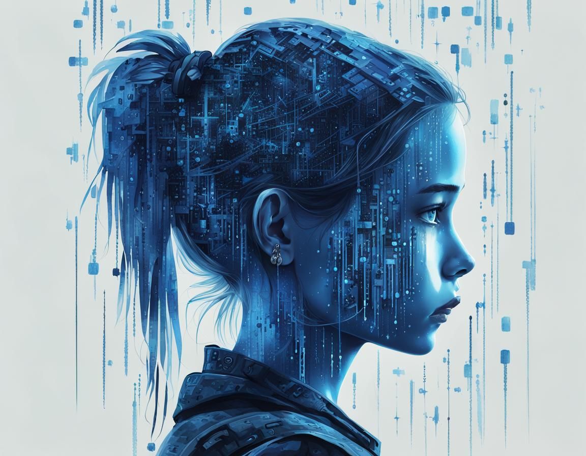 Cyberpunk Girl Silhouette in Matrix Style, Digital Art