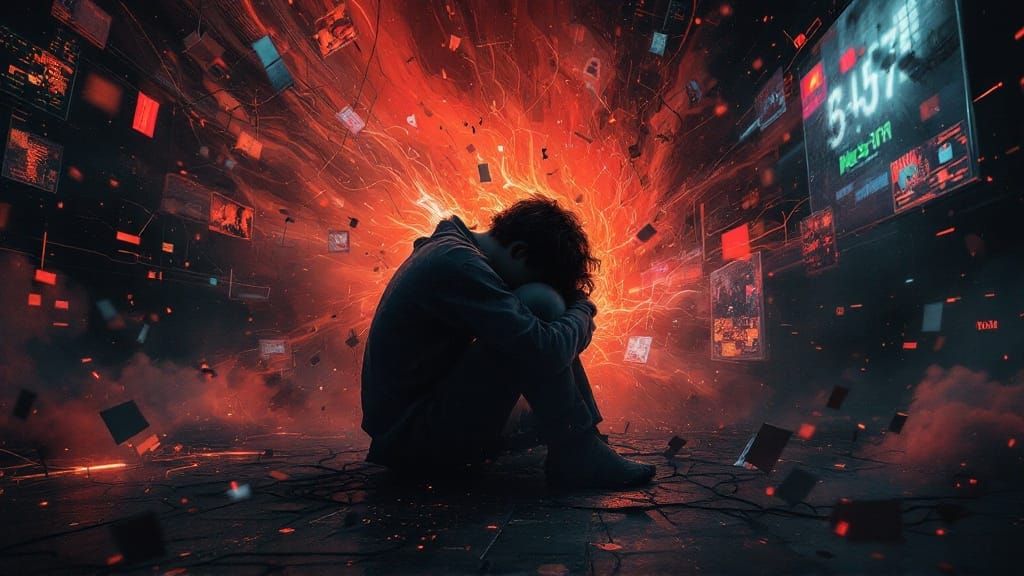 Surreal Landscape of Autistic Burnout in Fractured Neon Hues