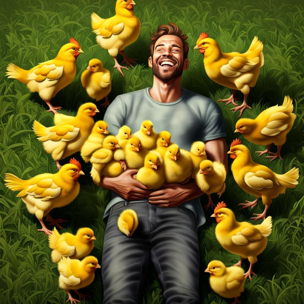 Man Covered in Newborn Chicks: Fantasy Concept Art