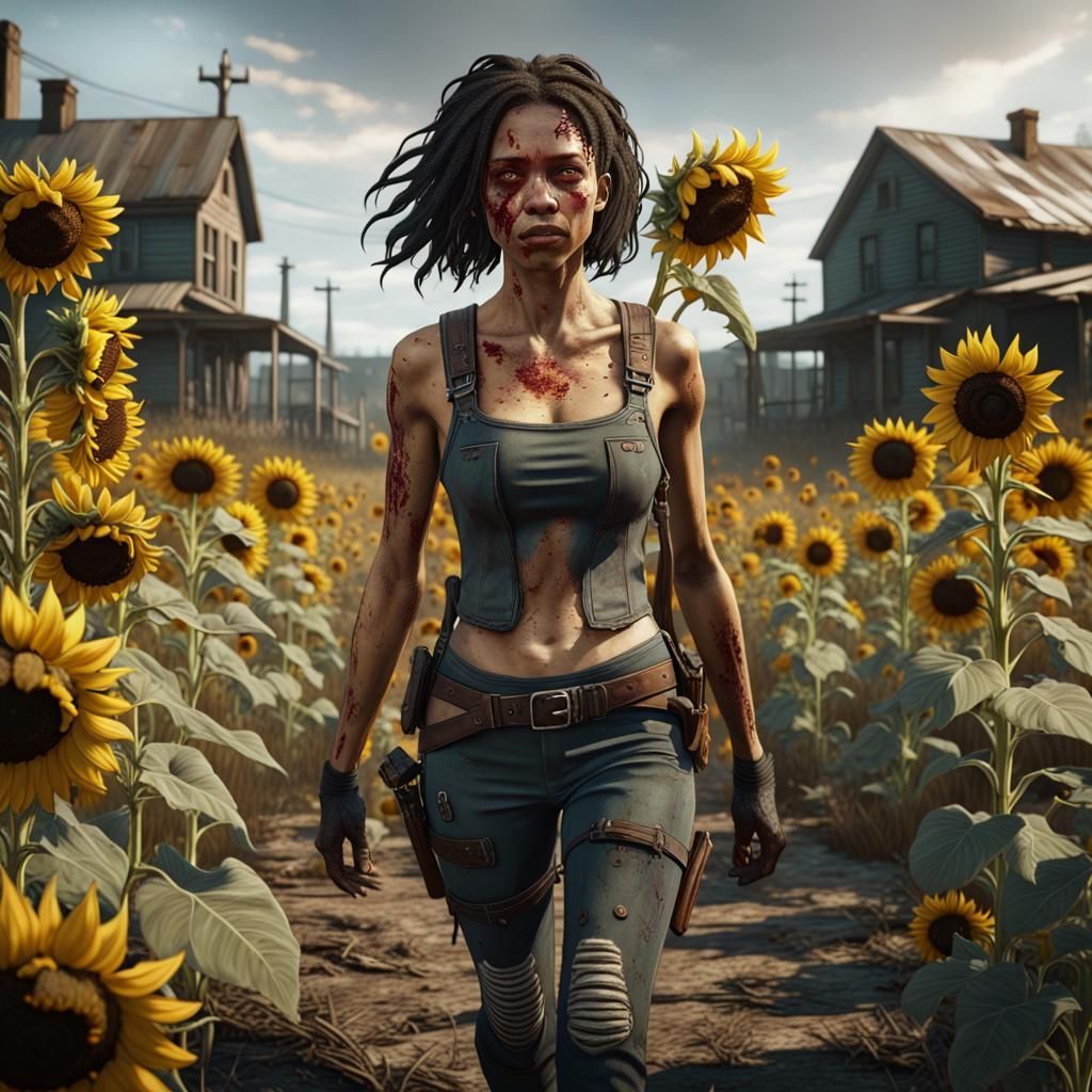 Samara Morgan in a Sunflower Field: Digital Matte Painting