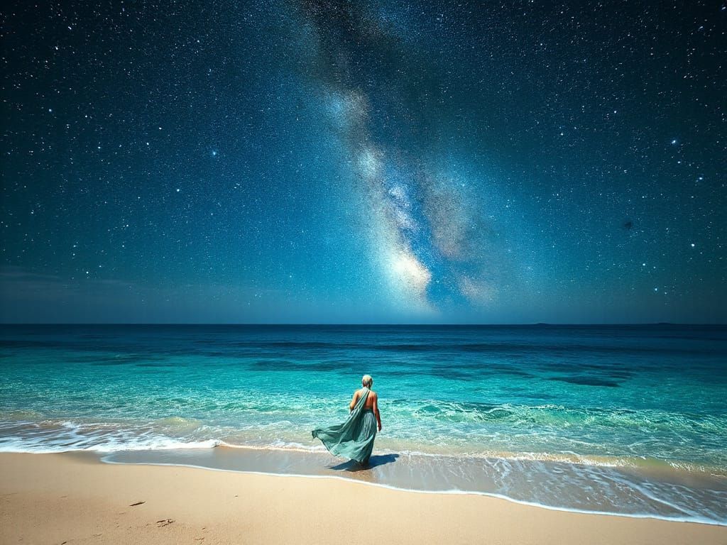 Cosmic Beach: A Stargazer's Surreal Dreamscape