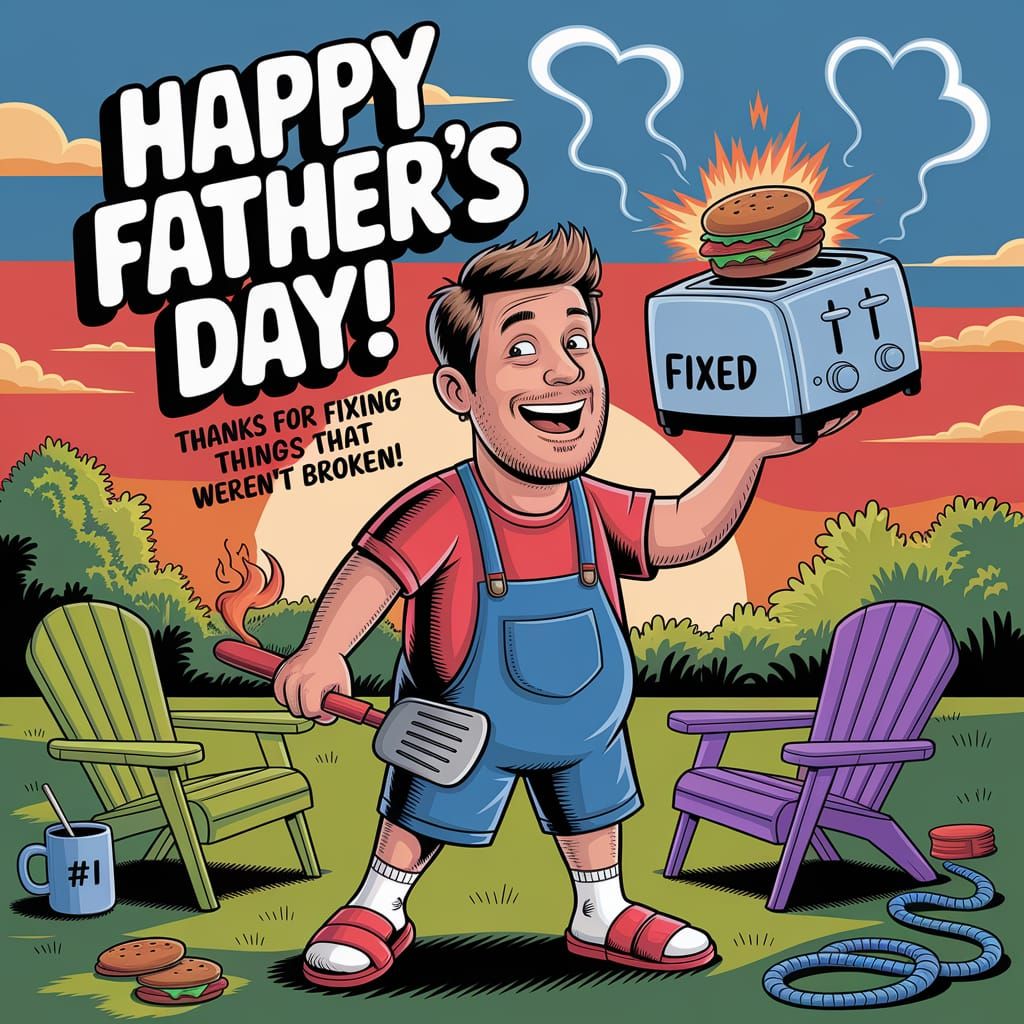 Father's Day BBQ: A Cheerful Cartoon Illustration