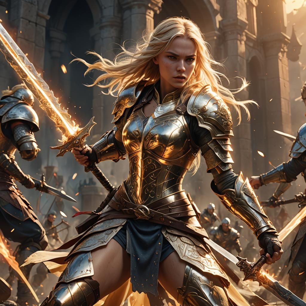 Intense Sword Battle in Hyper-Realistic Digital Art