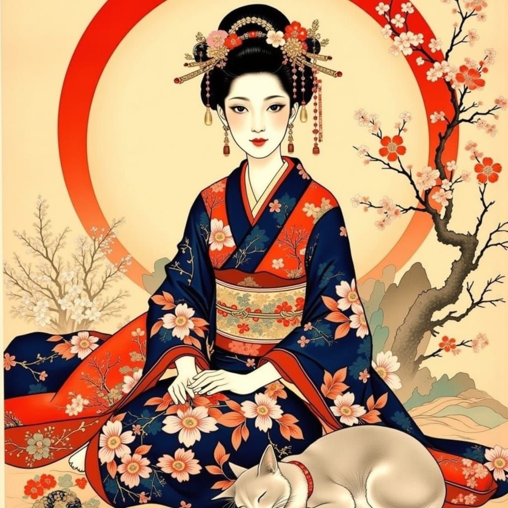 Kimono Woman in Japanese Art Style