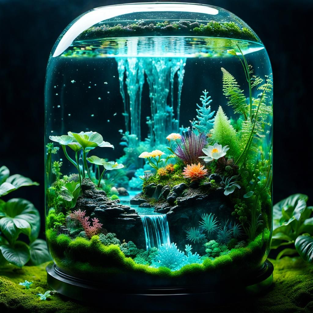 Floral Glass Submarine Terrarium with Bioluminescent Waterfa...