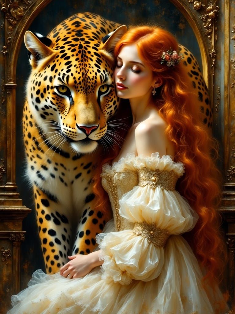 Majestic Leopard in Opulent Medieval Palace, Pre-Raphaelite ...