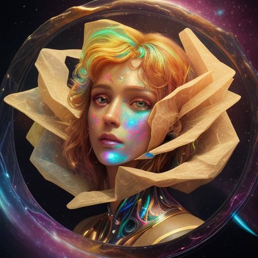 Holographic Cosmic Astral Illustration in Mixed Media