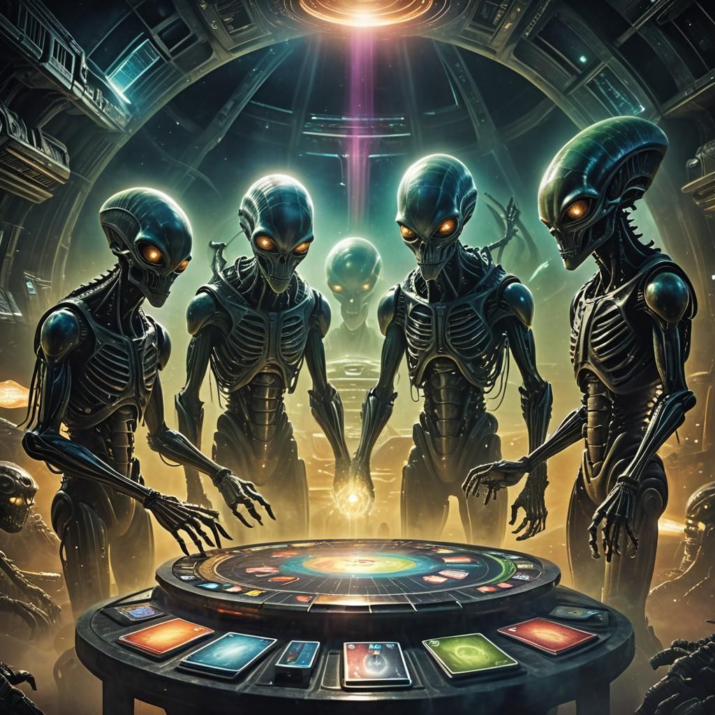 Aliens Playing Uno: A Sci-Fi Illustration