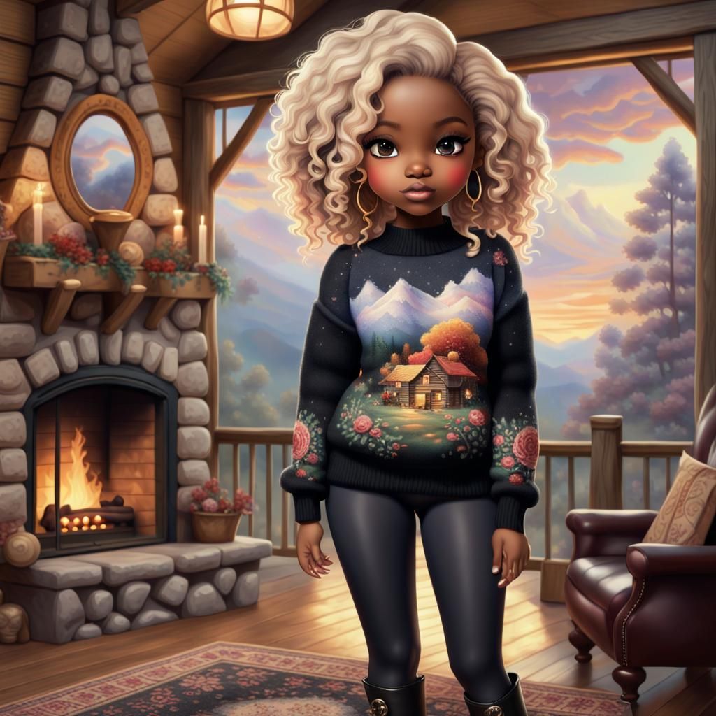 Chibi Woman in Farmhouse Overlooking Smoky Mountains