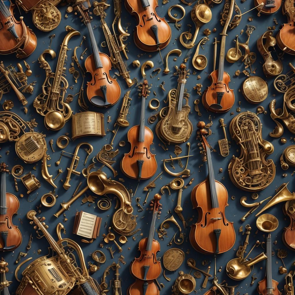 Baroque art style, chaos of musical instruments