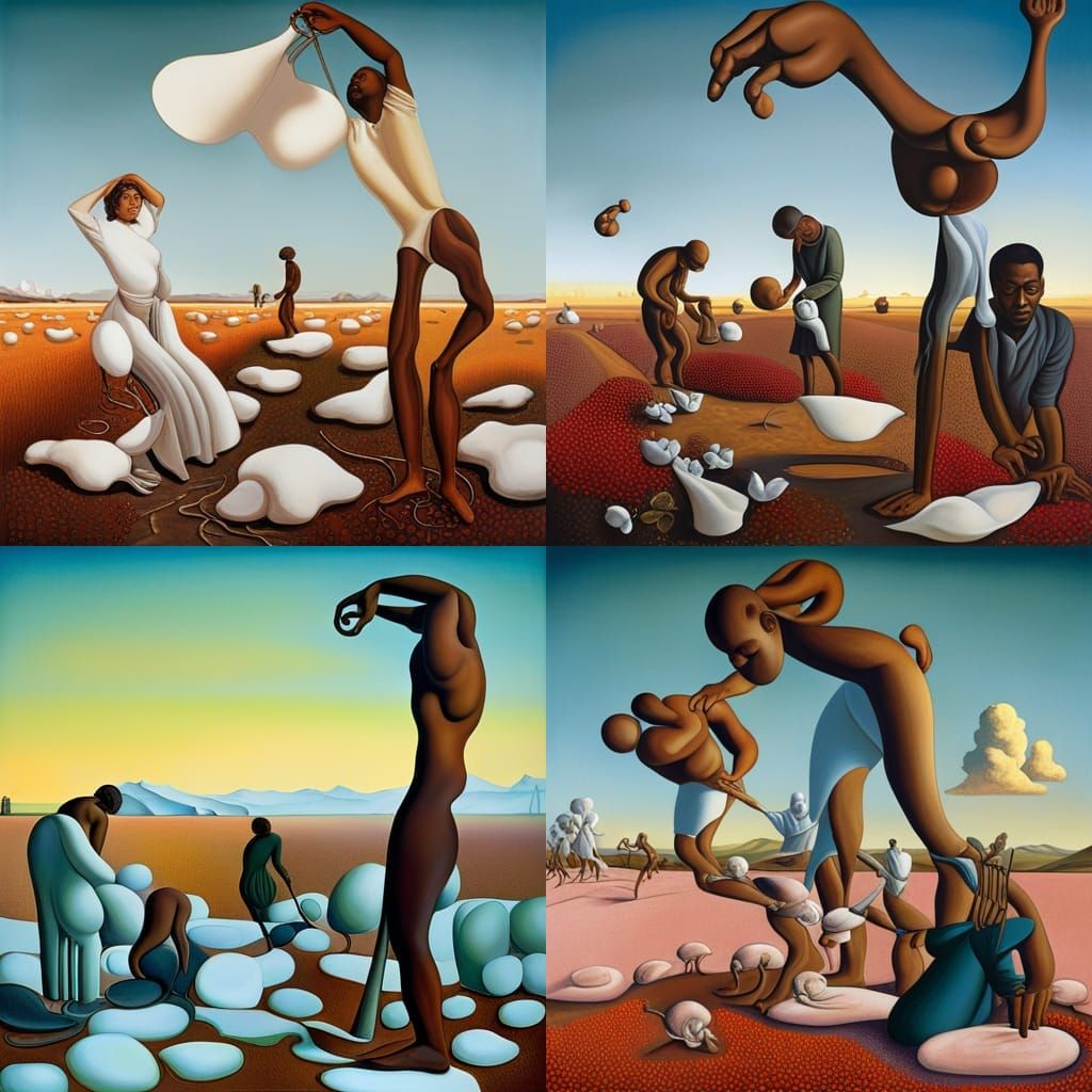 Black Americans Picking Cotton: A Surrealist Vision