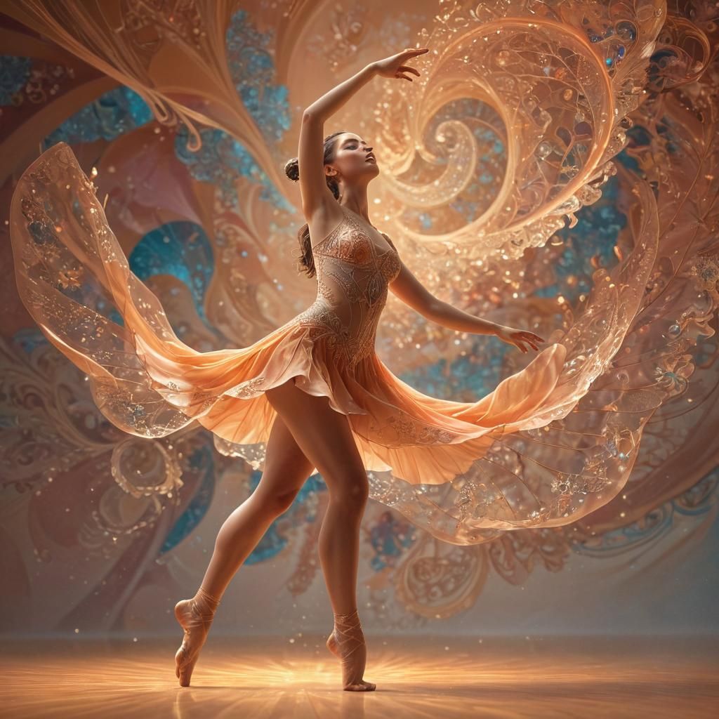 Hyperrealistic Dancer with Fractal Music Notes