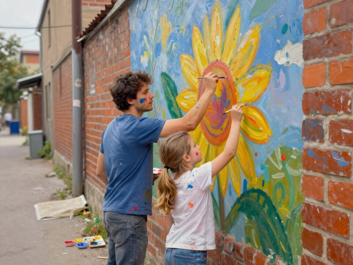 Family Paints Vibrant Mural in Run-Down Neighborhood