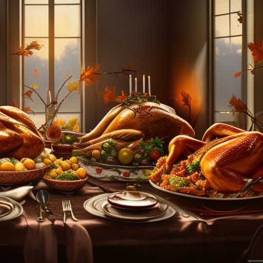 Detailed Thanksgiving Dinner Matte Painting