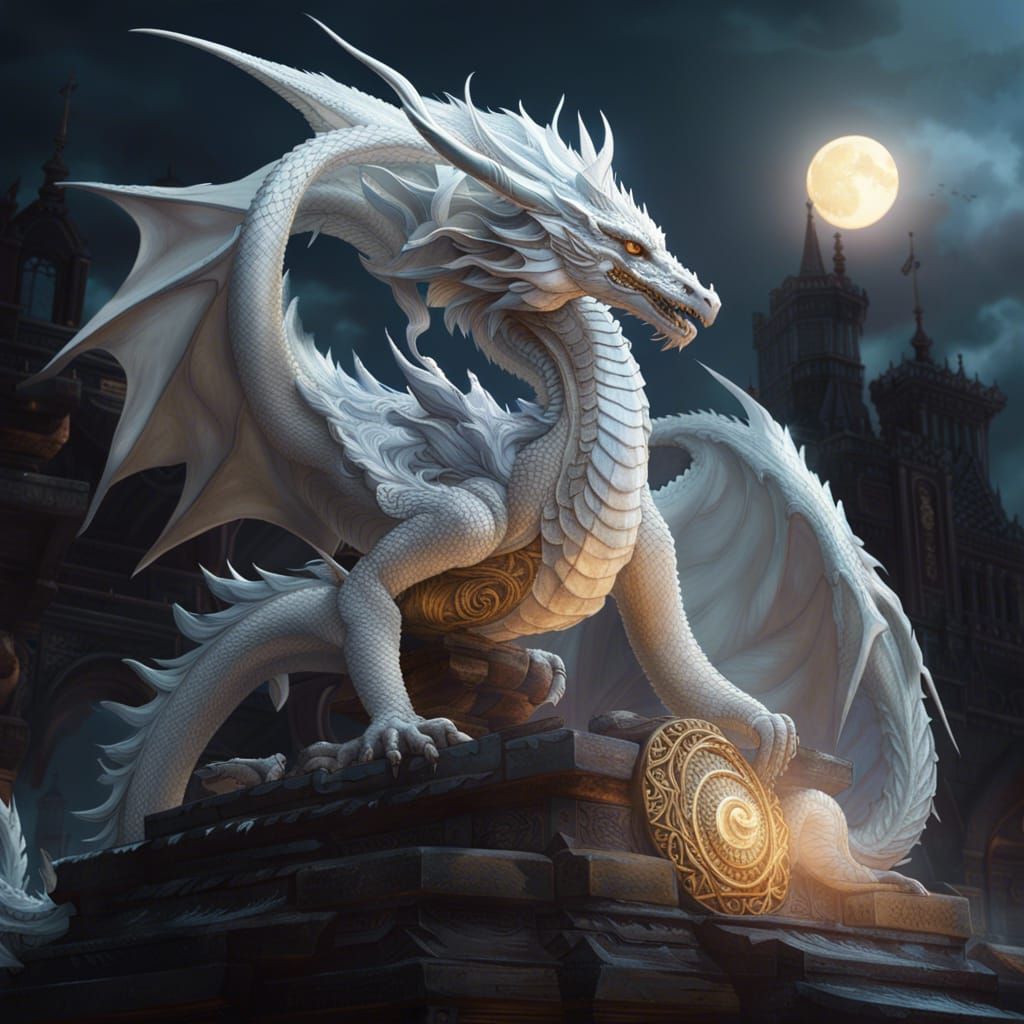 Majestic White Dragon of Moon and Sun