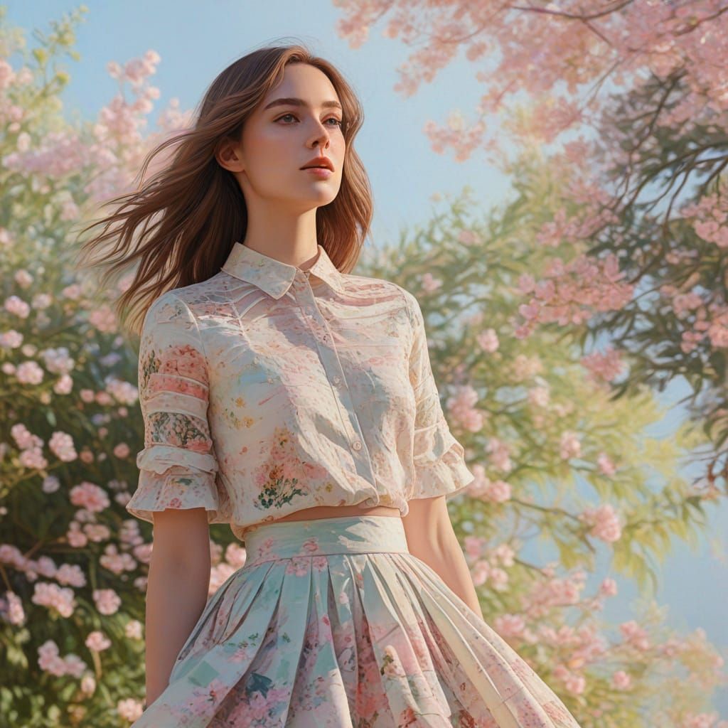 Woman in Flower Skirt: Impressionistic Digital Art