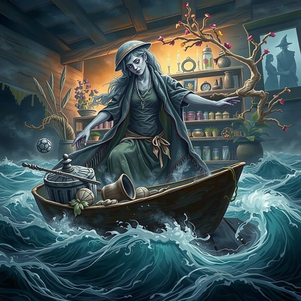 Mystical Cottage Prayer Scene with Golden Glow