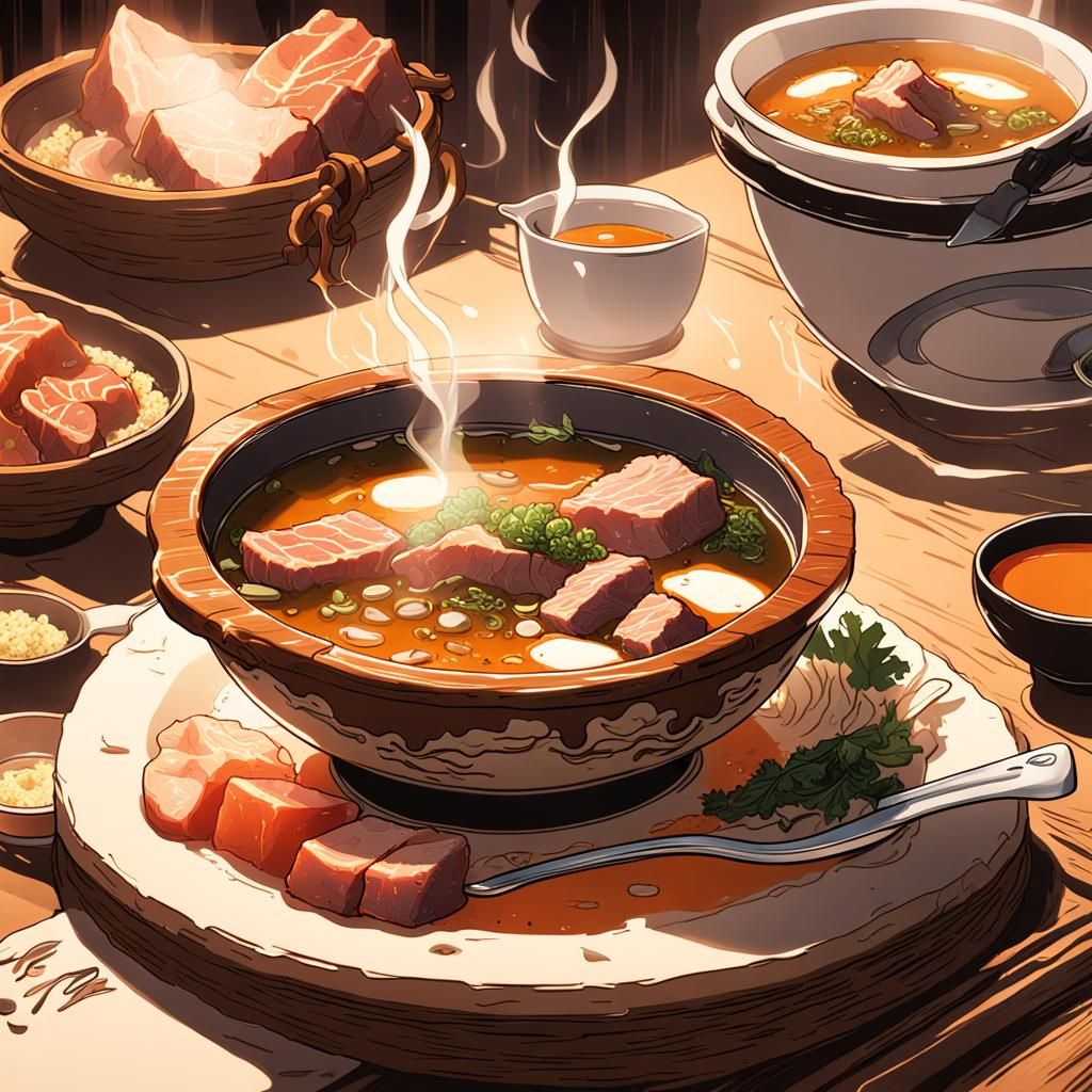 Anime Bowl of Steaming Soup in Ghibli Style
