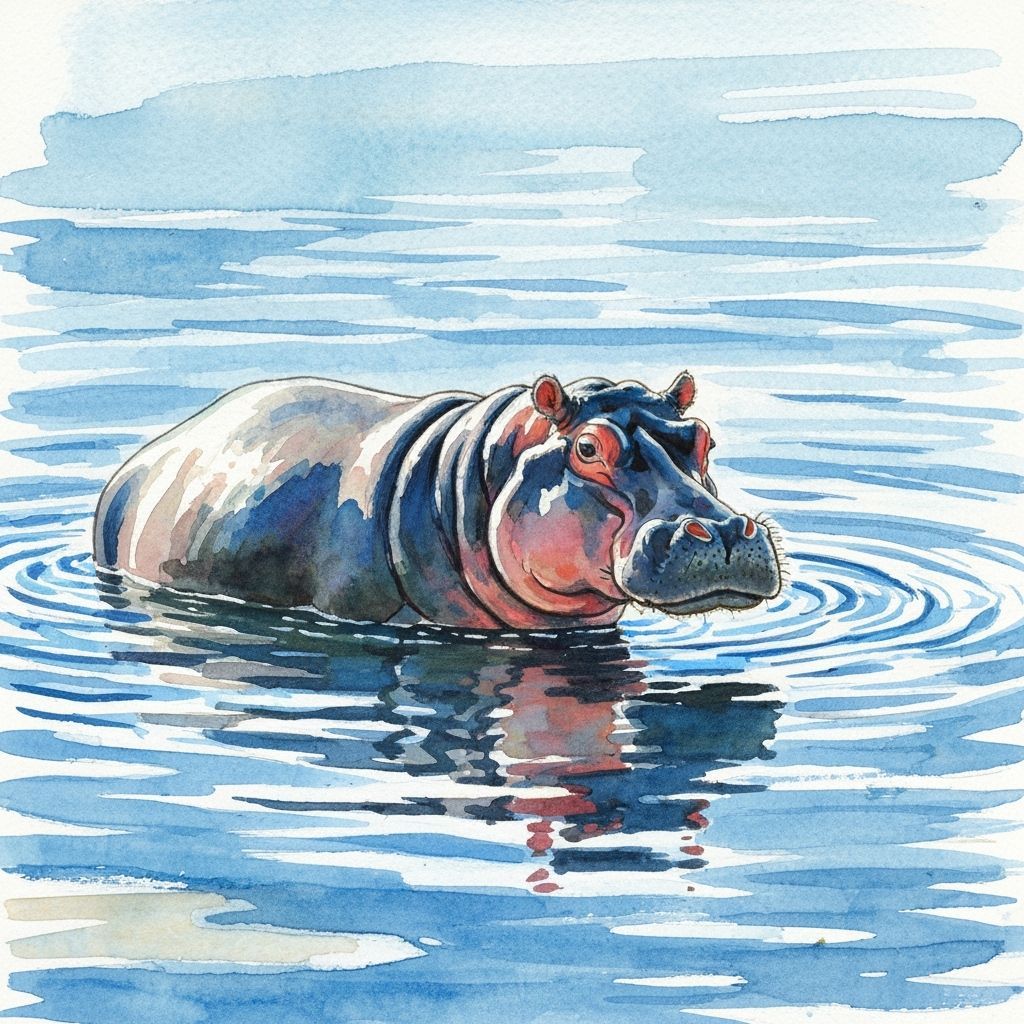 Majestic Hippopotamus Emerging from Shimmering Blue Water
