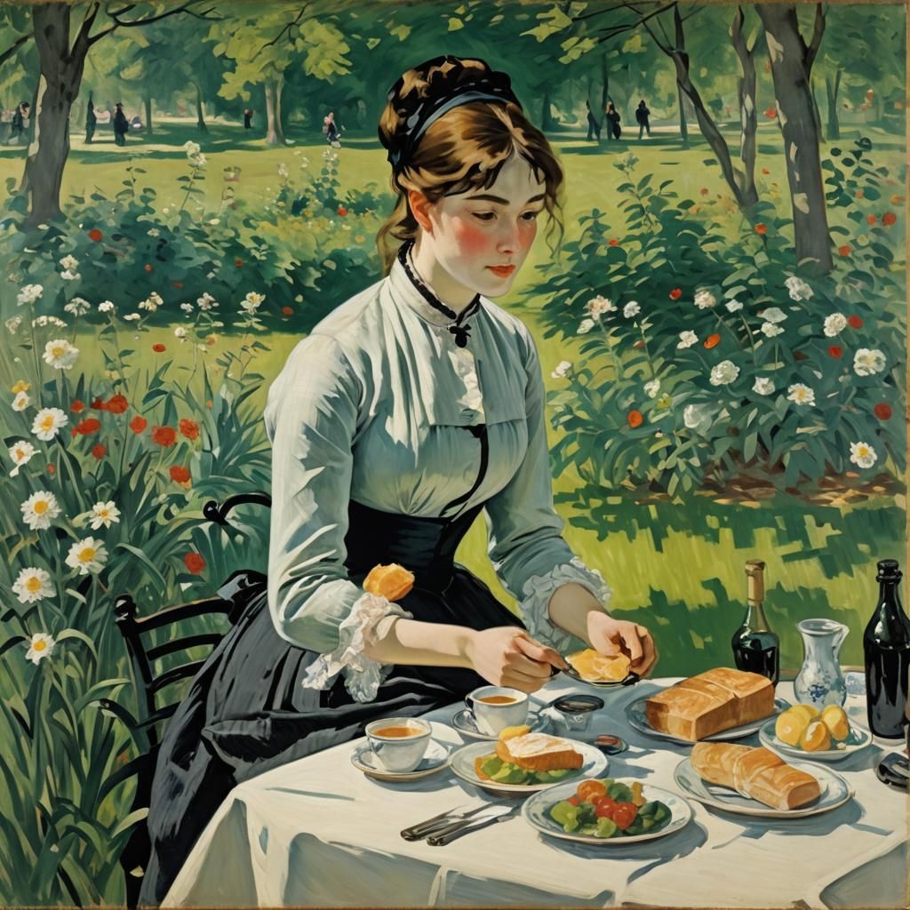 Impressionistic Picnic Scene in Sunlight