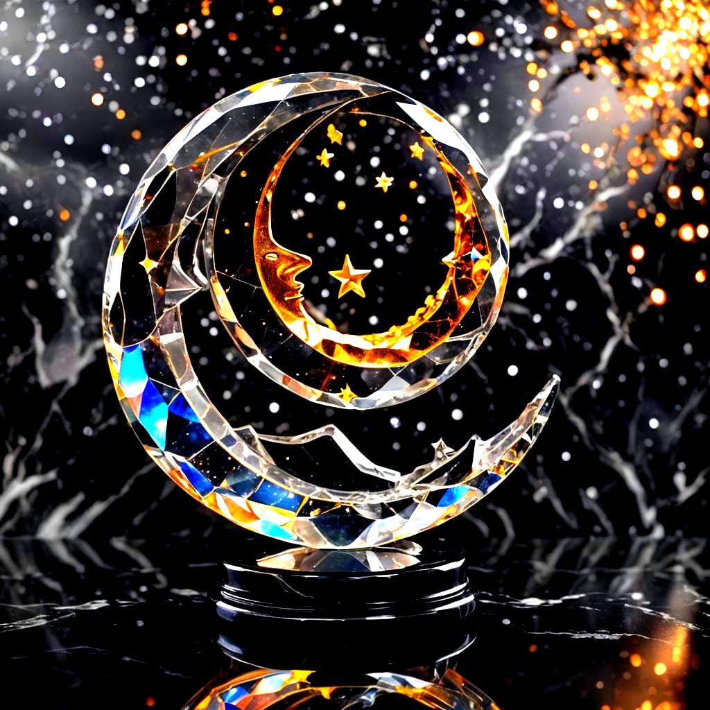 Crystal Moon Statue on Marble Base, Professional Photo