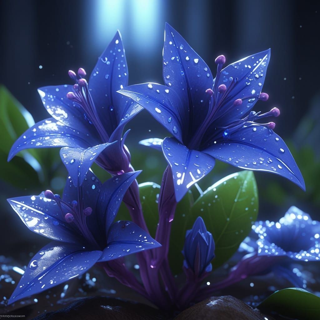 Mirrorleaf Gentian in Dark Fantasy Digital Art