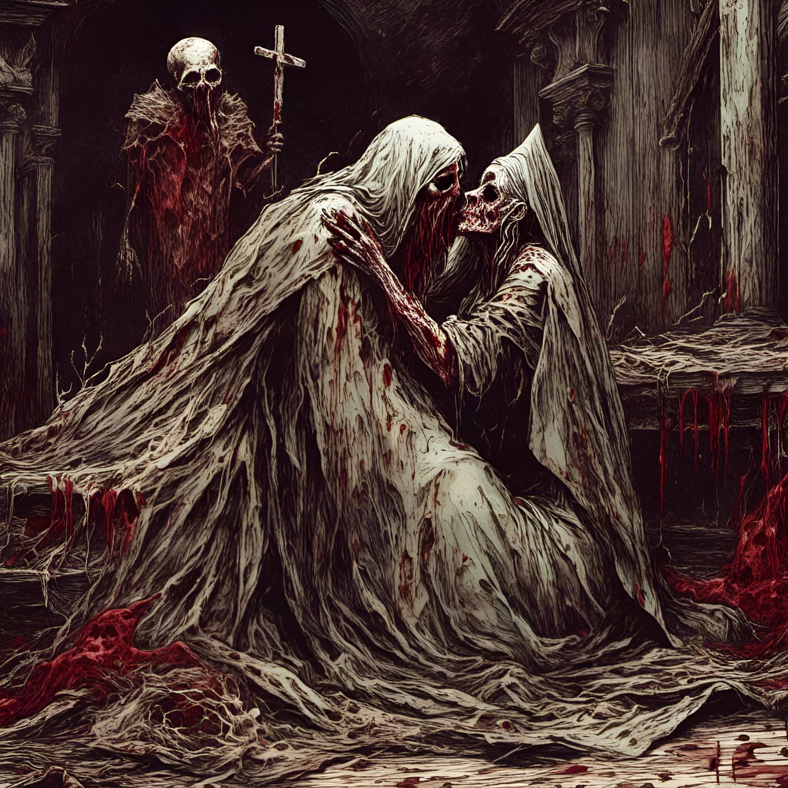 Zombie Pope Kiss in Creepy Magazine Style