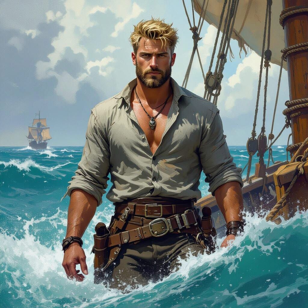 Fantasy Ranger on Turbulent Seas in Gritty Realism Style