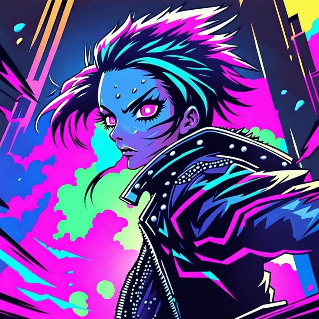 Punk Rock Concert in Comic Book Style