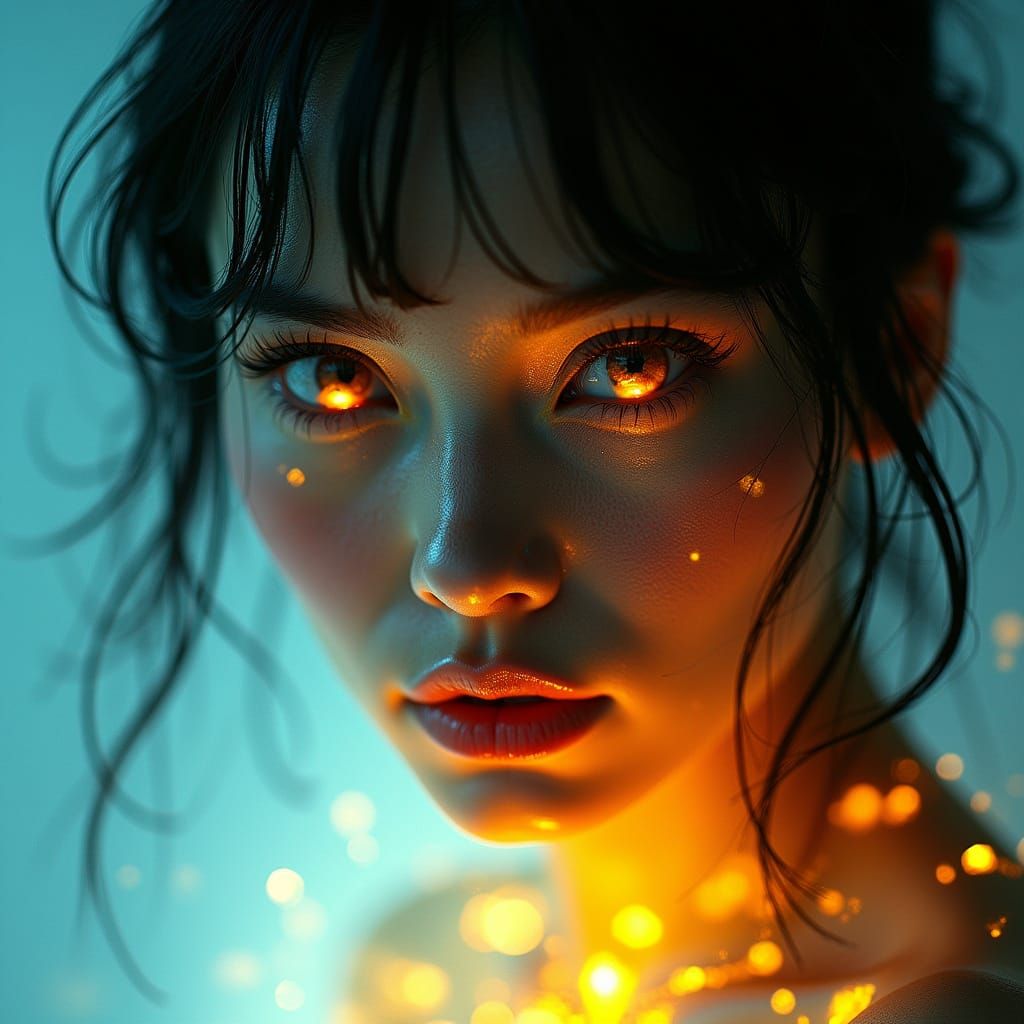 double exposure portrait Mysterious Woman Pin-up in biolumin...