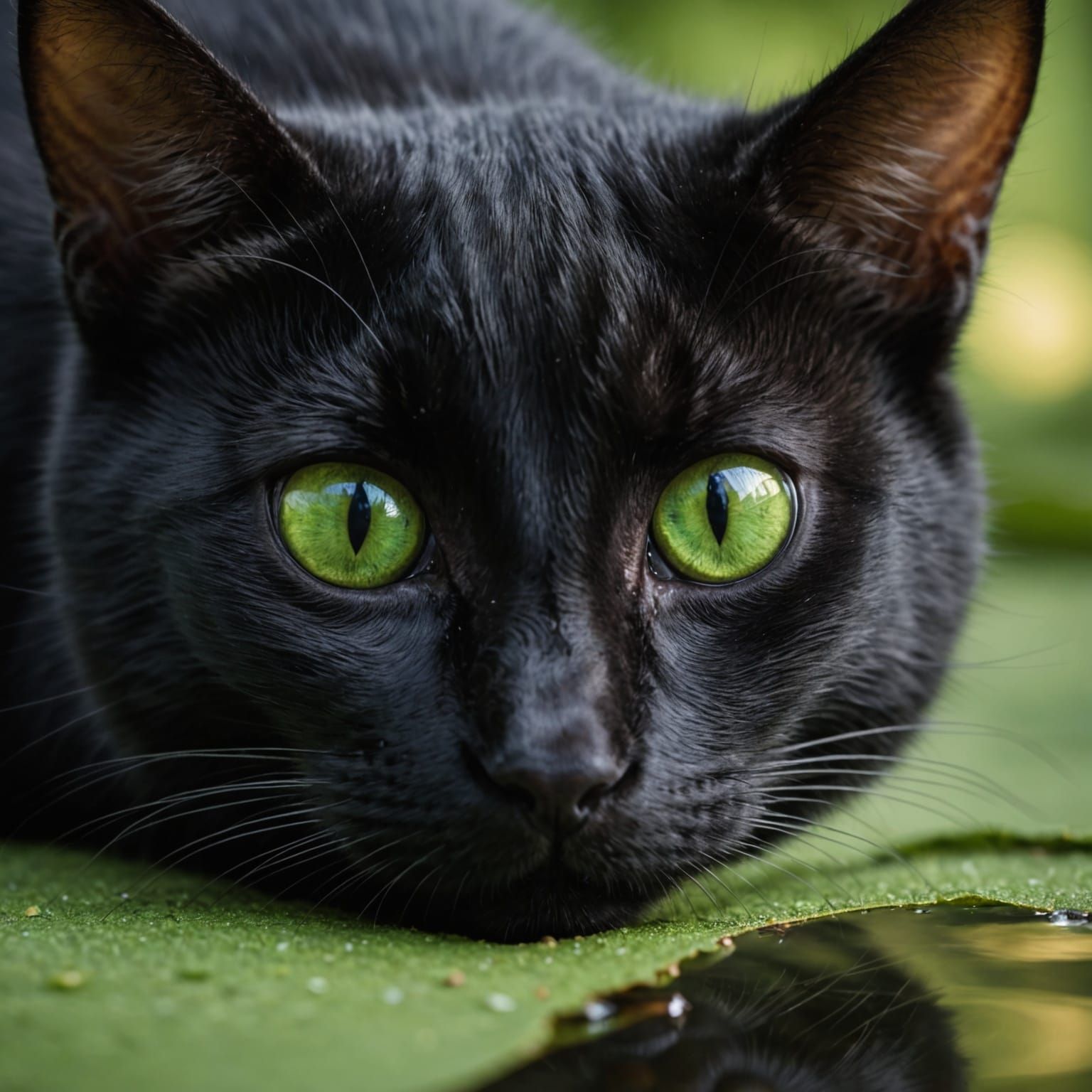 Black Cat with Mouse Reflection in Eye