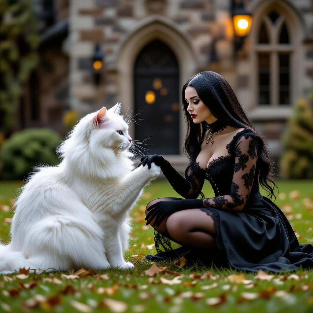 Giant Cat and Miniature Goth in Haunted Castle