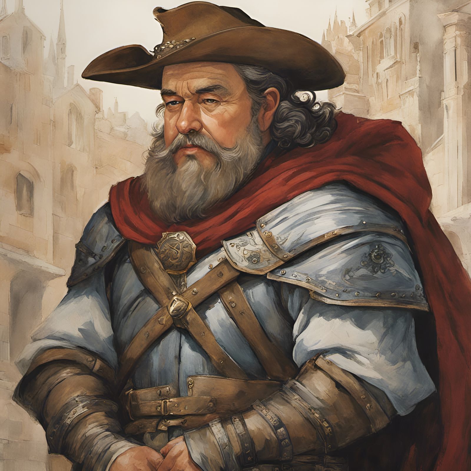 Medieval Man Portrait in Studio Ghibli Watercolor Style