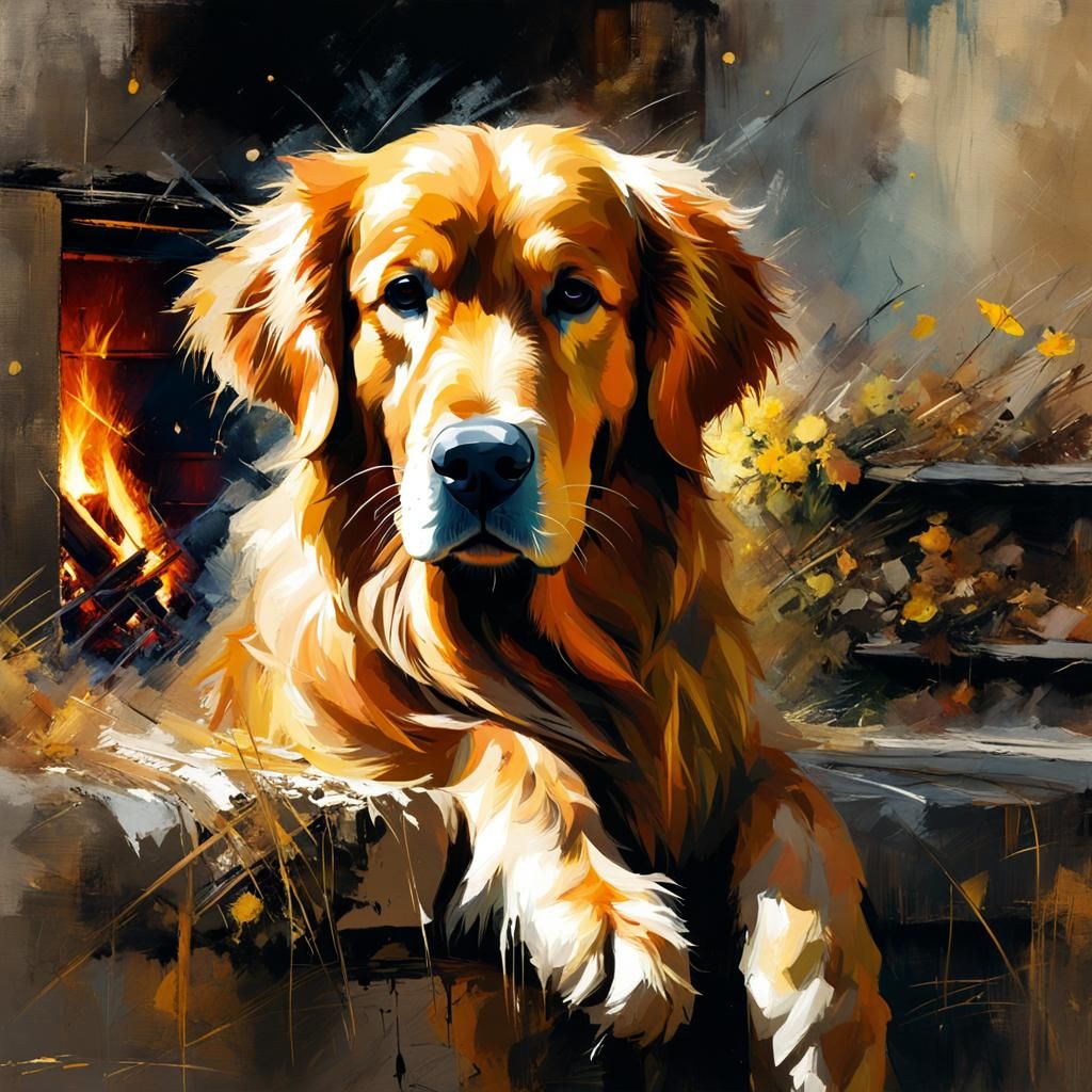 Golden Retriever Portrait in Fine Art Style