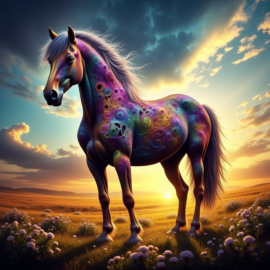 Hyperrealistic Horse in Fractal Patterns