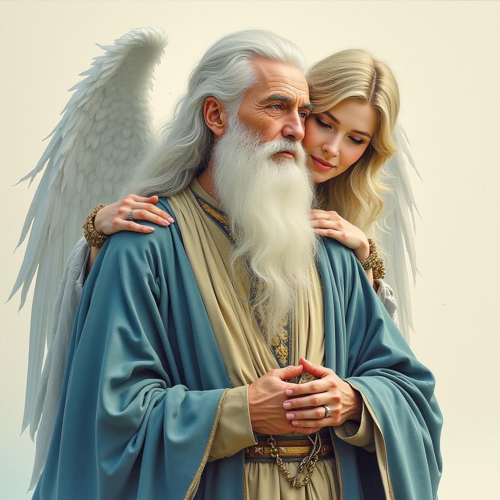 Merlin Portrait with Angel in Watercolor Style